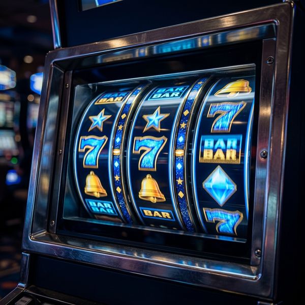 Slot reels spinning with blue glow